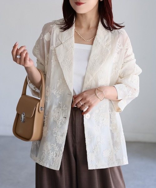 Riberry（リベリー） ジャケット テーラードジャケット 花柄刺繍シアー