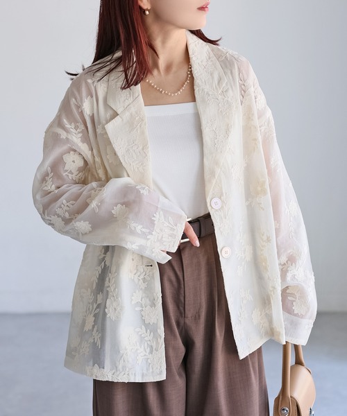 Riberry（リベリー） ジャケット テーラードジャケット 花柄刺繍シアー