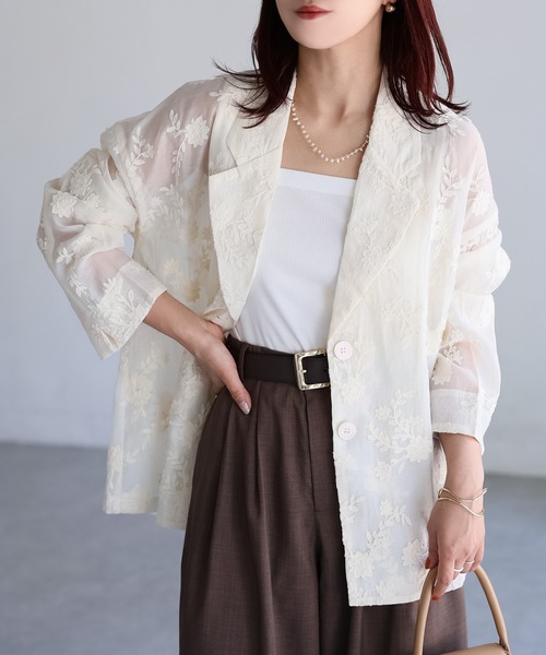 Riberry（リベリー） ジャケット テーラードジャケット 花柄刺繍シアー