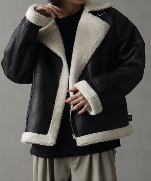 コート ジャケット ヴィンテージ加工PUフェイクムートンダブル