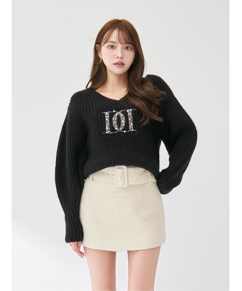 Darich（ダーリッチ） スカート シェイプラインベルトツイードミニ