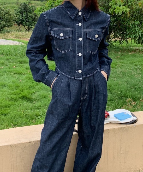 Aelina セットアップ デニムジャケット＆ワイドレッグセットアップ