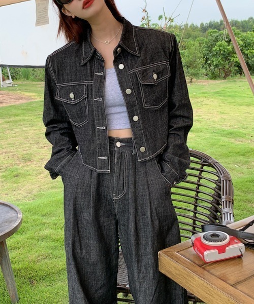 Aelina セットアップ デニムジャケット＆ワイドレッグセットアップ