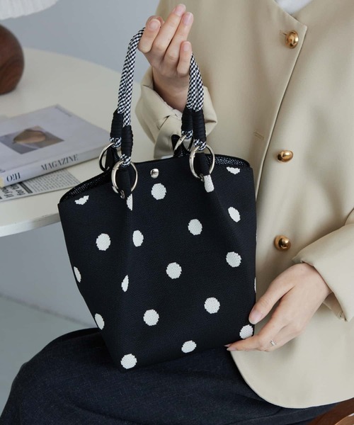 LA VORAGINE（ラ ヴォラジネ） トートバッグ ドット水玉柄 編み柄