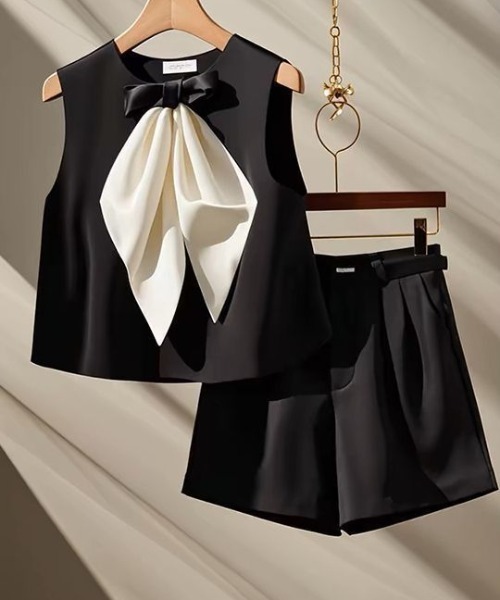 deux amour タンクトップ ノースリーブ リボンタンク＋ショートパンツ
