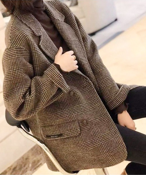 ジャケット テーラードジャケット グレンチェックダブルブレスト