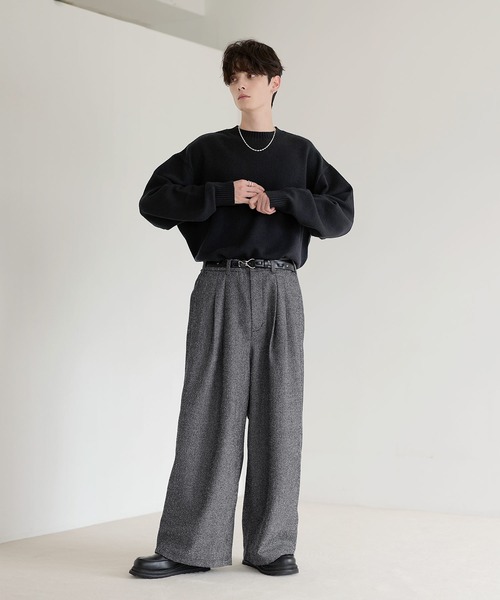 パンツ ネップツイード2タックワイドバギースラックス メンズ