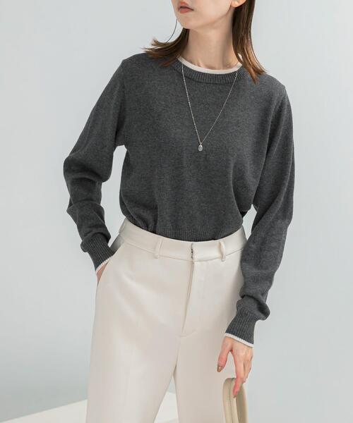 ニット セーター カシミヤ混バイカラーコンパクトニット レディース