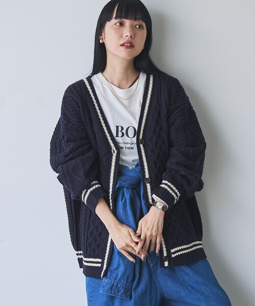 coen（コーエン） ニット セーター ケーブル編みVネックライン