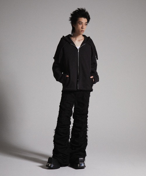 GRANCY パーカー 「GRANCY」Knit Layered Design Zip Hoodie / ニット