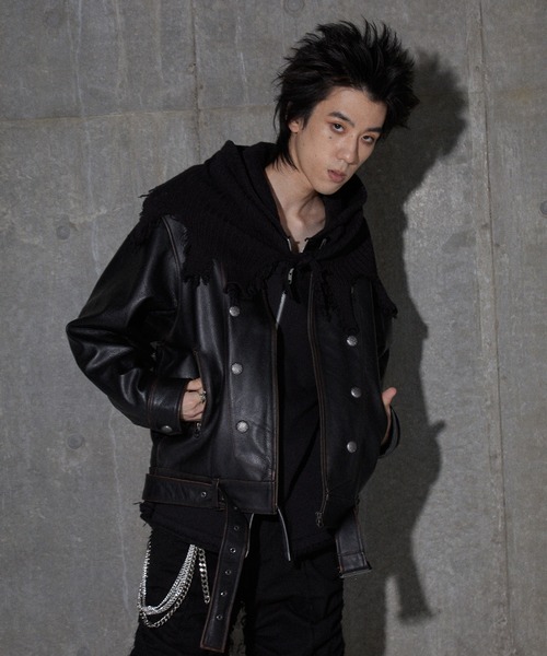 GRANCY パーカー 「GRANCY」Knit Layered Design Zip Hoodie / ニット