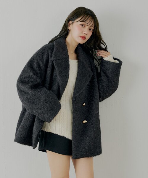 Chico（チコ） コート アウター 金釦シャギールーズコート レディース