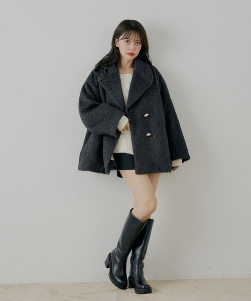 Chico（チコ） コート アウター 金釦シャギールーズコート レディース