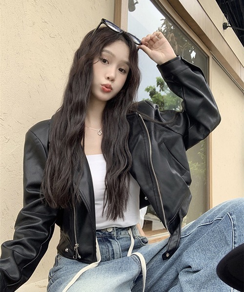 gossip!ロサンゼルス レザージャケット ライダース 合成皮革クロップド