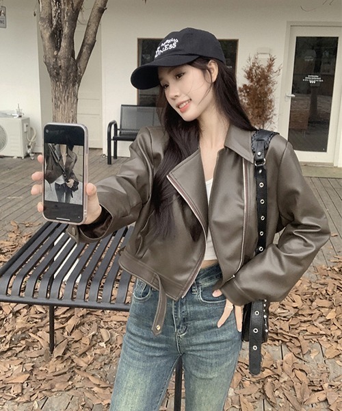 gossip!ロサンゼルス レザージャケット ライダース 合成皮革クロップド