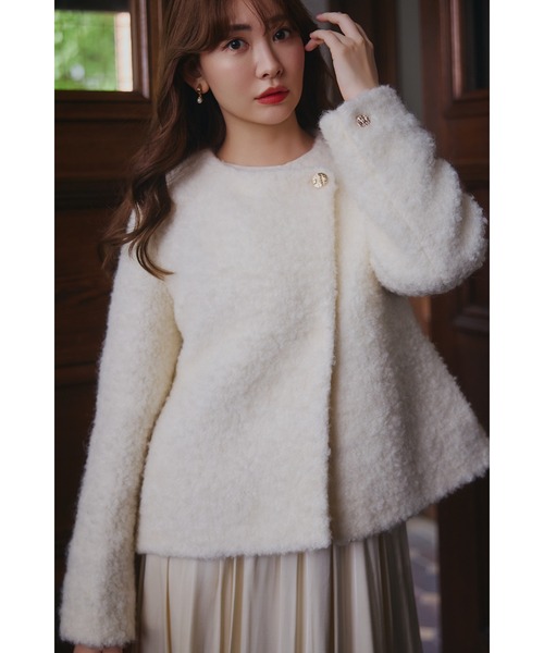 Her lip to ノーカラーコート コート Elise Boucle Peplum Coat