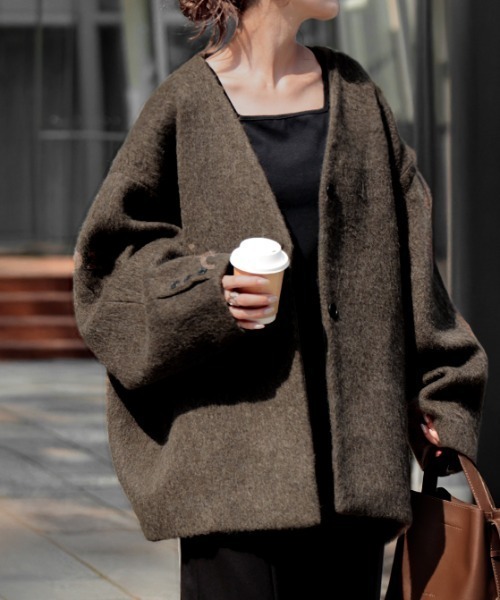 HUG.U（ハグユー） ジャケット ノーカラージャケット シャギードルマン