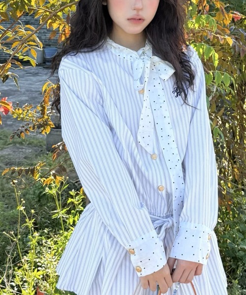 AsheKsha シャツワンピース 「新作」清新な青と白のシャツドレス、甘く