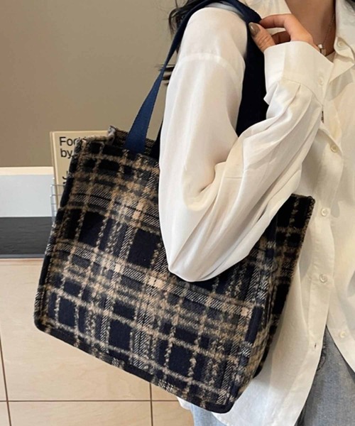 Mignonjour トートバッグ FReePLACe/A4サイズ可能 マチあり チェック柄