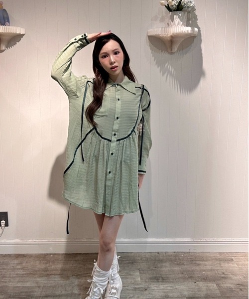 LA POMME petit（ラポミ・プチ） シャツワンピース ミントグリーン