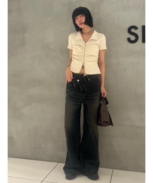 SLY（スライ） tシャツ FRONT ZIP GATHER TOPS フロントジップ