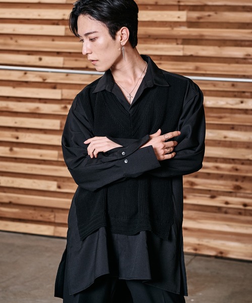 NO ID.（ノーアイディー） シャツ 「NO ID.」Docking Knit Shirt