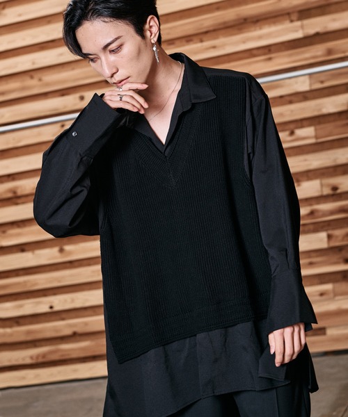 NO ID.（ノーアイディー） シャツ 「NO ID.」Docking Knit Shirt