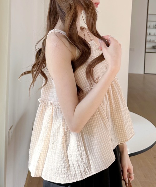 Ada. キャミソール 2WAY ギンガムチェック フレア キャミ ビスチェ