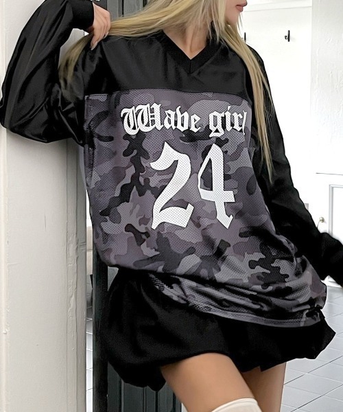 Riff（リフ） tシャツ 迷彩柄ナンバープリントトップス レディース