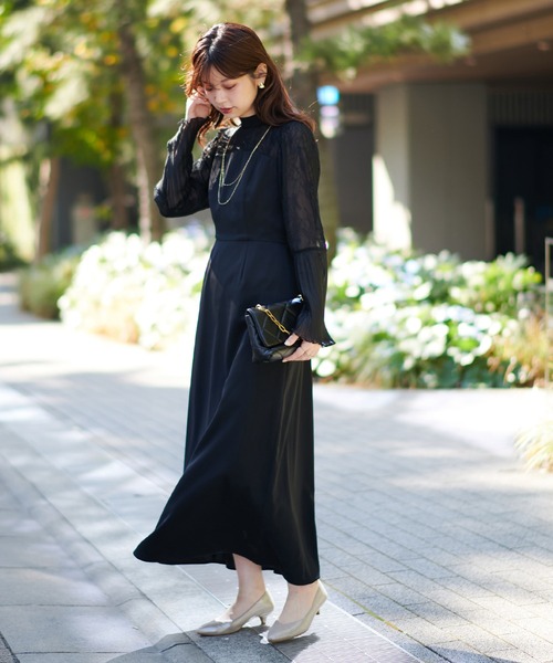 natural couture ドレス オケージョン対応 プリーツフレアスリーブ