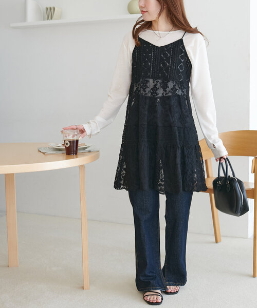 Discoat（ディスコート） チュニック 異素材レース使いミニワンピース