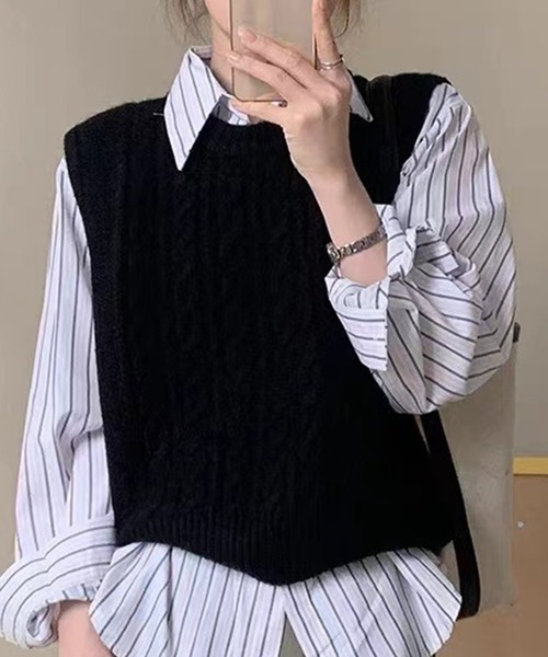 Dewlily ベスト ジレ ケーブル編みニットベスト レディース : ZOZOTOWN