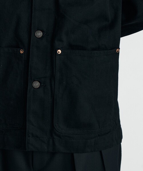 Edition（エディション） カバーオール ブラックデニム レザーカラー