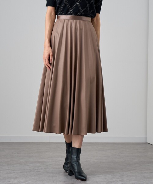 ANAYI（アナイ） スカート レザーライクサテンプリーツ スカート