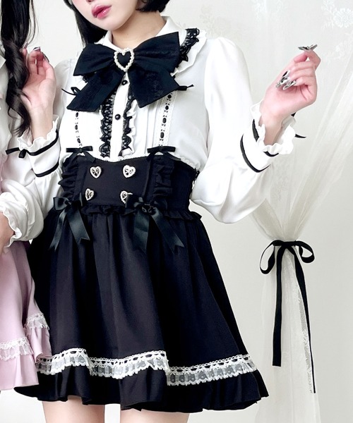 DearMyLove ブラウス シャツ はしごレースリボンフリルブラウス