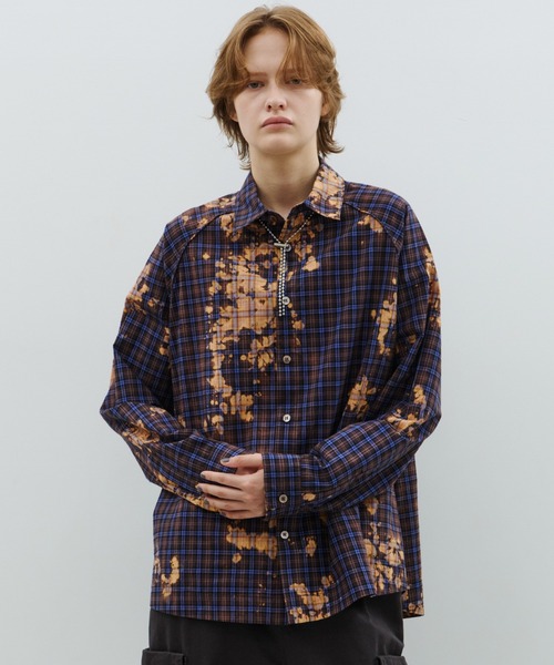 AFF AIVER シャツ ブリーチラグランチェックシャツ メンズ レディース