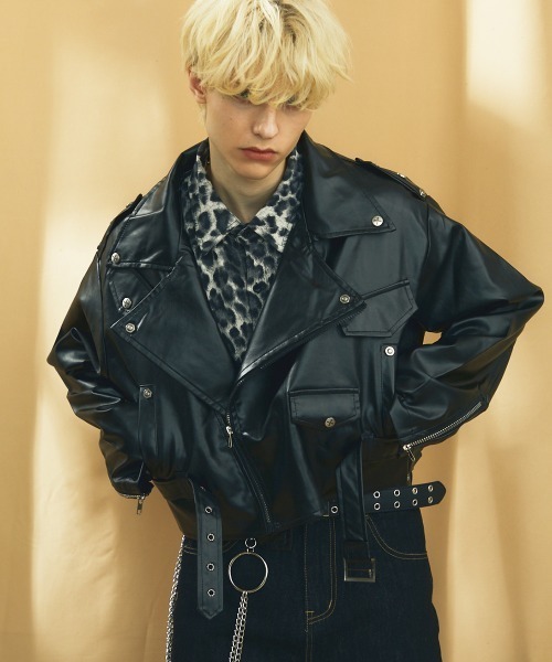 Shoowtime（ショウタイム） 革ジャン ライダース 合成皮革ショート丈