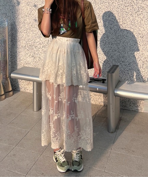 スカート レース×刺繍シアースカート : ZOZOTOWN Yahoo!店 - 通販