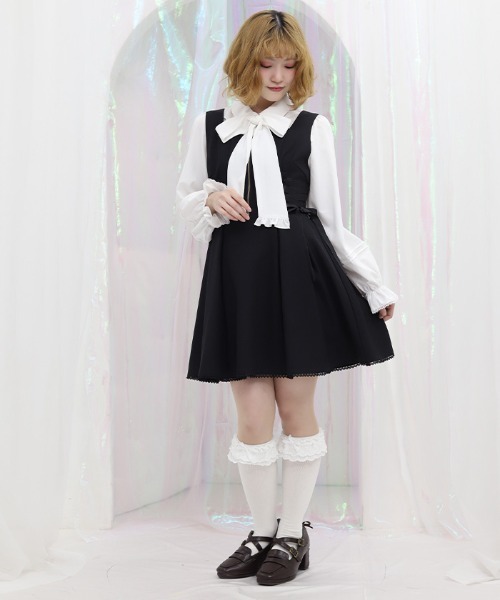 axes femme POETIQUE ジャンパースカート リボン付センタージップ