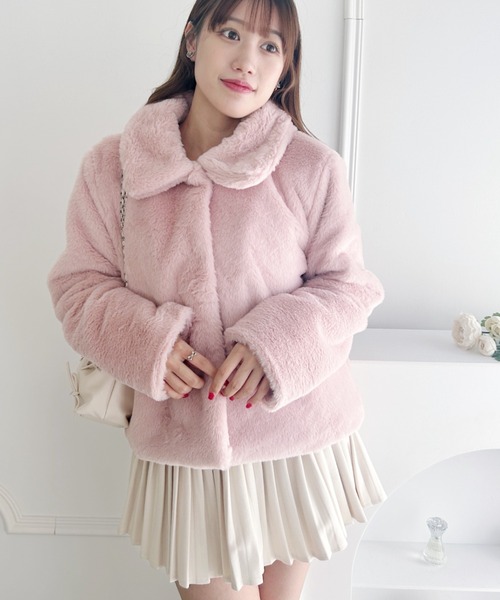 Loueme コート アウター フェイクファー襟付きショートコート