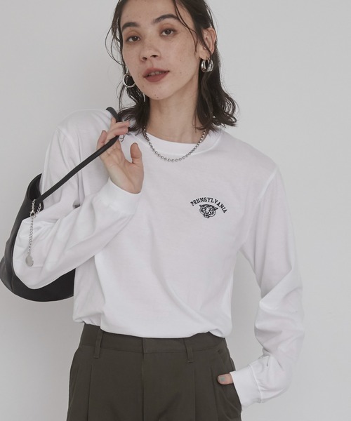 ANGIE tシャツ ワンポイント 刺繍 ロゴ ロンT レディース : ZOZOTOWN