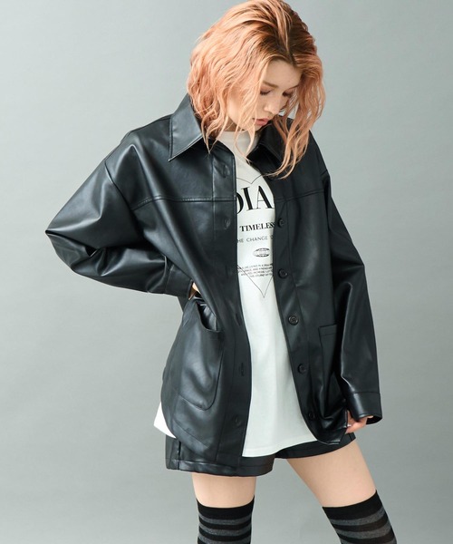 ANAP（アナップ） ブルゾン アウター レザーライク 2ポケット オーバー