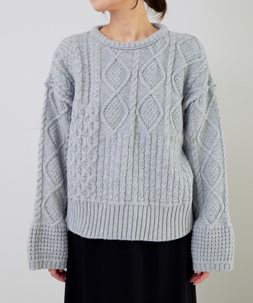 pual ce cin ニット セーター ミックスケーブルニットプルオーバー
