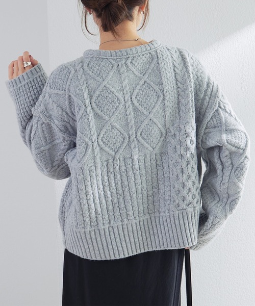 pual ce cin ニット セーター ミックスケーブルニットプルオーバー