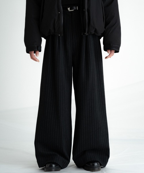 SINSS スラックス Flannel two tuck wide striped slacks / フランネル