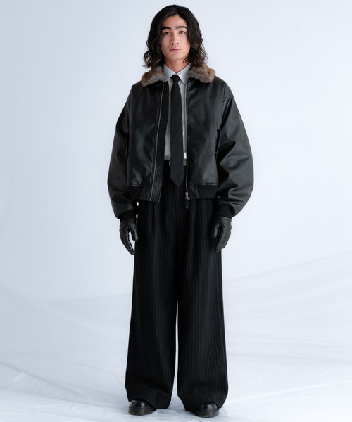 SINSS スラックス Flannel two tuck wide striped slacks / フランネル