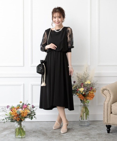 Placebo（プラシーボ） ドレス リボンベルト付きレーススリーブドレス