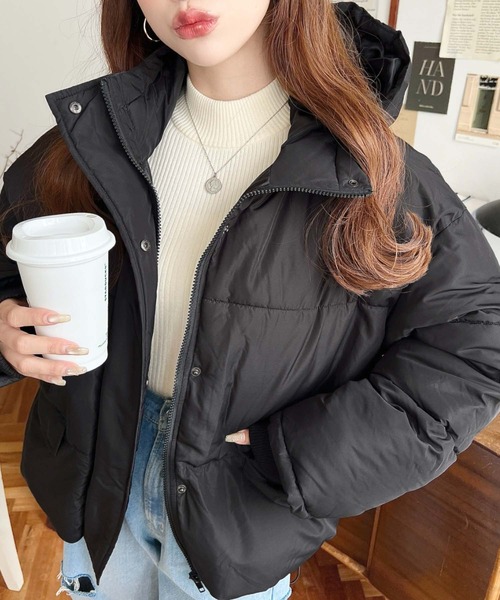 moment+ ダウンコート ダウンジャケット ファイバーダウン袖リブフード