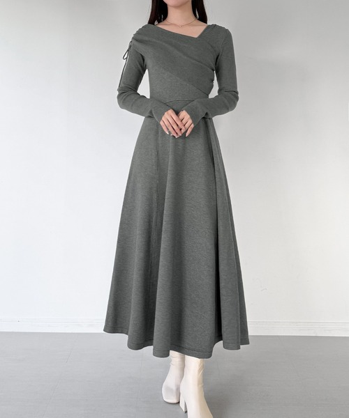 mipiarl ワンピース 2wayネックドレープフレアニットワンピース