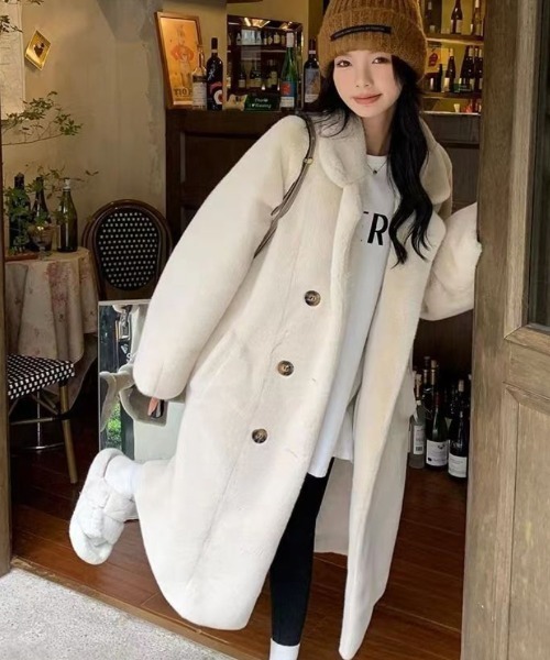 おしゃれスタ コート アウター フェイクファーダブルロングコート